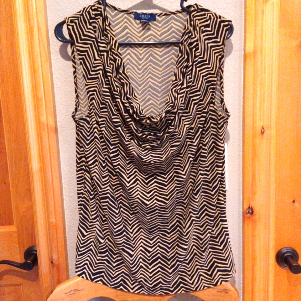 Women's Champs Zig-Zag Tan & Black Sleeveless Top | 1X